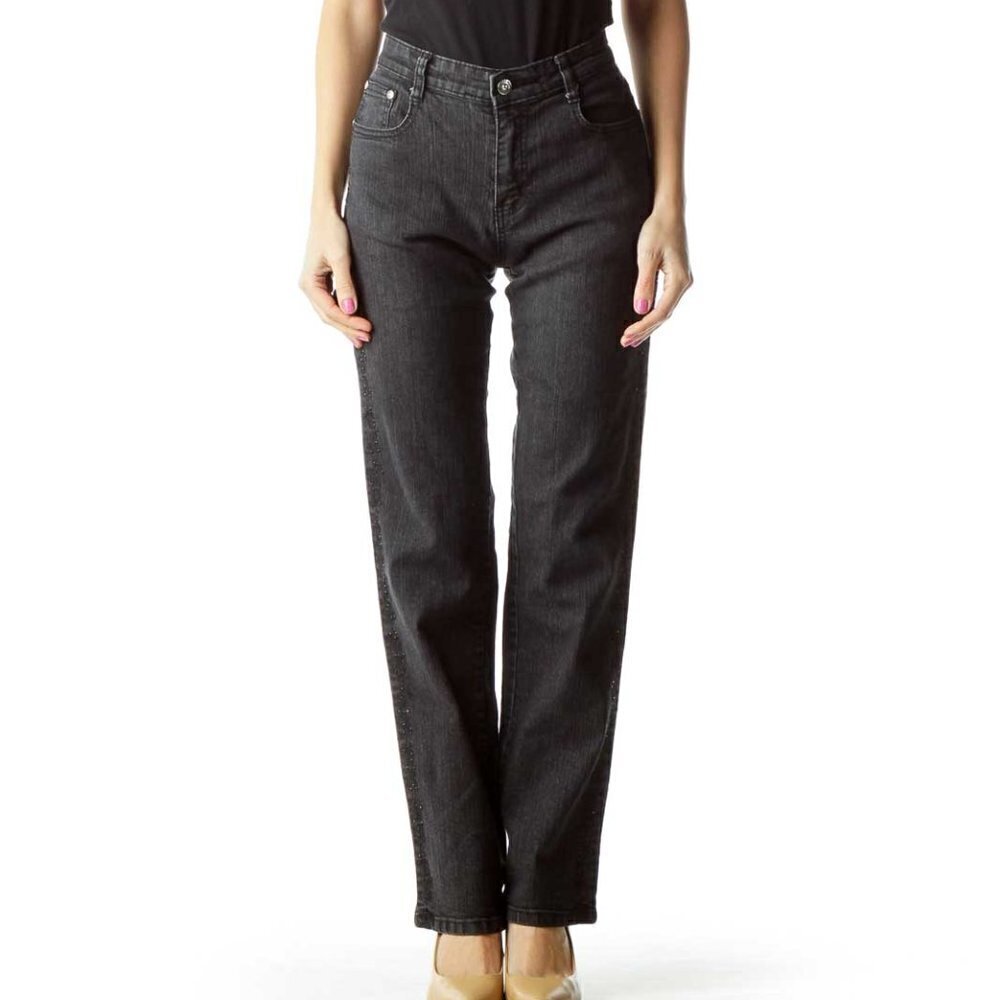 Cos Black Embroidered Studded Skinny Jeans